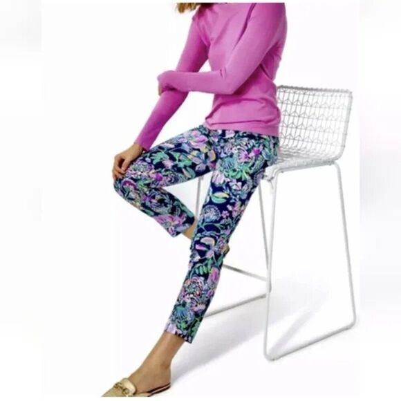 Lilly Pulitzer Pants Kelly High Tide Navy She’s Got Sol Floral size 00 - Picture 1 of 8